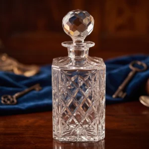 Vintage Cut Crystal Square Decanter with Faceted Stopper