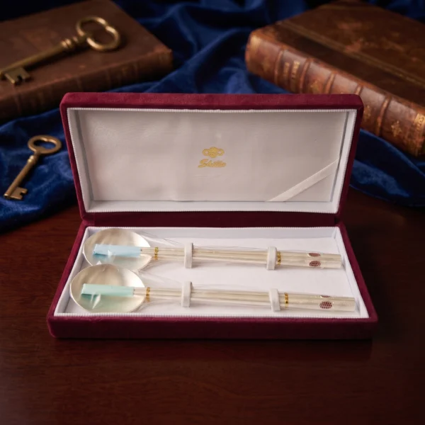 Vintage Korean Shilla AG990 Solid Silver Spoon & Chopsticks Set