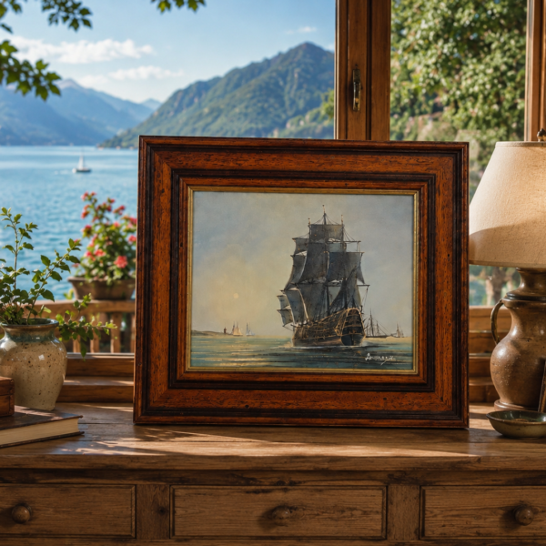 Vintage Maritime Oil Painting - Framed Sailing Ship Scene