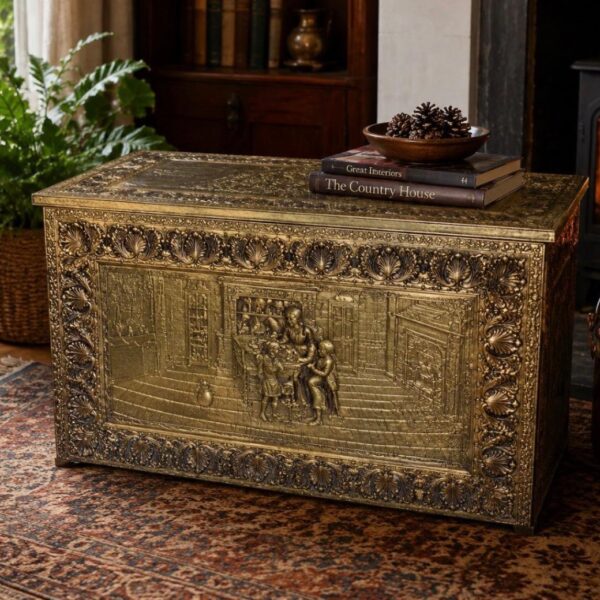 Ornate Brass-Clad Storage Chest / Coffee Table Box