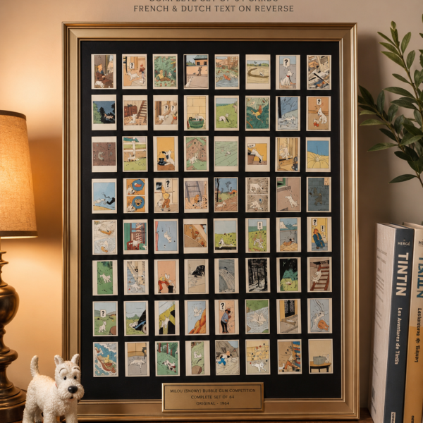Original 1964 Tintin / Milou (Snowy) Bubble Gum Competition Display – Complete Set of 64 Cards